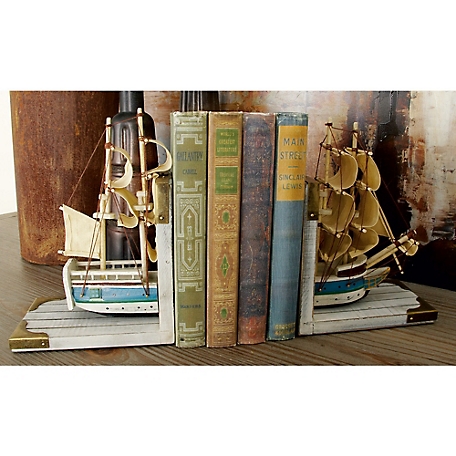 Harper & Willow White Wood Coastal Sailboat Bookends, 9 in. x 6 in., 2-Pack