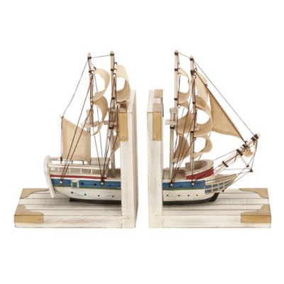 Image showing  Wood Coastal Sailboat Bookends, White, 2-Pack