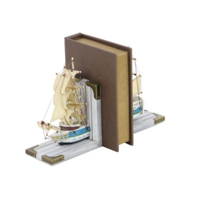 Image showing  Wood Coastal Sailboat Bookends, White, 2-Pack