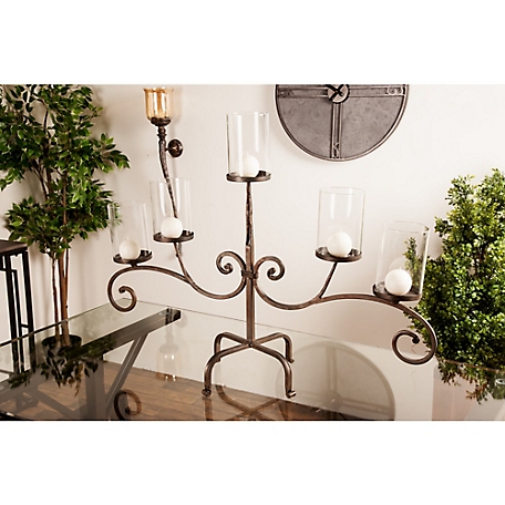 Harper & Willow Traditional Black Metal and Glass 5-Light Candelabra, 21" x 36" x 13", 14897