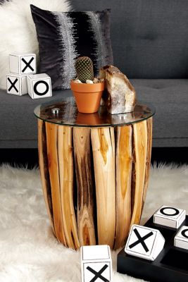 Harper & Willow Rustic Teak Wood Accent Table, Brown