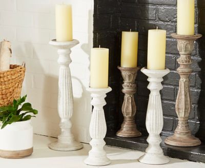 Harper & Willow White Mango Wood Candle Holder Set, 18 in., 15 in., 12 in., 3 pc., 51505