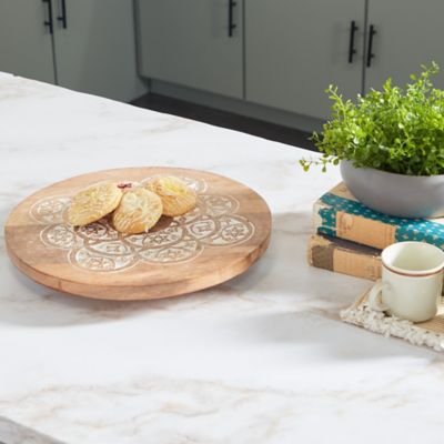 Harper & Willow Brown Wood Country Cottage Lazy Susan Cake Stand, 2 in. x 14 in. x 14 in.