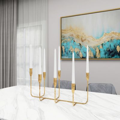 Image showing 6 th Cosmoliving by Cosmopolitan 21 in. x 10 in. Metal Candle Holder, Gold