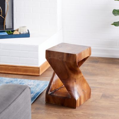 Harper & Willow Brown Suar Wood Contemporary Accent Table, 12 in. x 18 in.