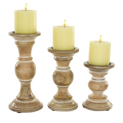 Image showing  Light Brown Wood Candle Holders, 10 in., 8 in., 6 in., 3 pc., 51325