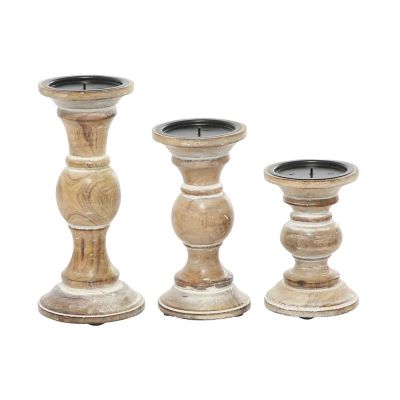 Image showing  Light Brown Wood Candle Holders, 10 in., 8 in., 6 in., 3 pc., 51325