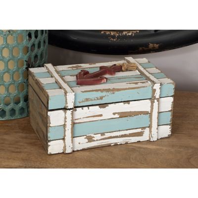 Harper & Willow Aquamarine Wood Coastal Boxes, 10 in., 7 in., 2 pc.