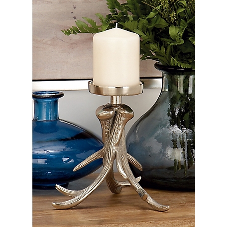 Harper & Willow Silver Aluminum Traditional Candlestick Holder, 8 in. x 7 in. x 7 in., 68890