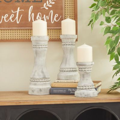 Harper & Willow Gray Wood Candle Holder Set of 3 12 in., 9 in., 7 in.H, 91847