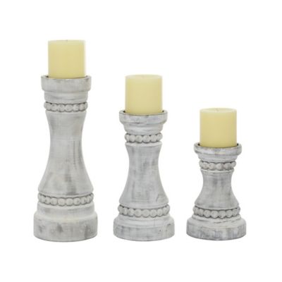 Image showing  Gray Wood Candle Holder Set of 3 12 in., 9 in., 7 in.H, 91847
