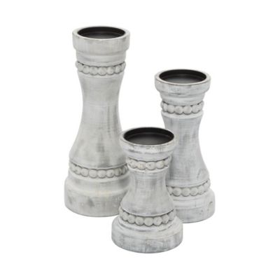 Image showing  Gray Wood Candle Holder Set of 3 12 in., 9 in., 7 in.H, 91847