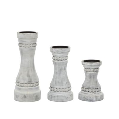 Image showing  Gray Wood Candle Holder Set of 3 12 in., 9 in., 7 in.H, 91847