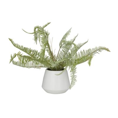 Image showing  Green Faux Foliage Fern Artificial Plant with Realistic Leaves and White Ceramic Pot 19" x 12" x 14"