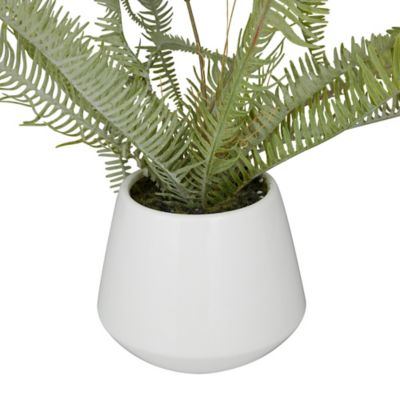 Image showing  Green Faux Foliage Fern Artificial Plant with Realistic Leaves and White Ceramic Pot 19" x 12" x 14"