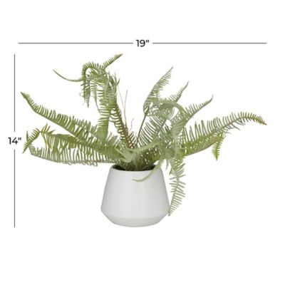 Image showing  Green Faux Foliage Fern Artificial Plant with Realistic Leaves and White Ceramic Pot 19" x 12" x 14"