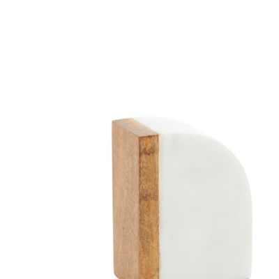 Image showing  White Marble Bookends with Wood Details Set of 2 4"W, 5"H