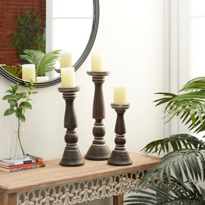 Harper & Willow Brown Mango Wood Country Cottage Candle Holders, 12 in., 15 in., 18 in., 3 pc., 31879