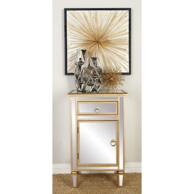 Harper & Willow 16.25 in. x 12.62 in. x 14.25 in. 1-Drawer Glam Mirror Cabinet, Beige