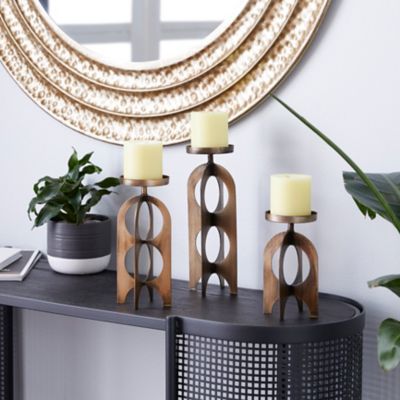 Harper & Willow Gold Metal Contemporary Candle Holders, 7 in., 9 in., 11 in., 3 pc., 46361