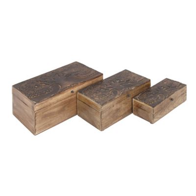 Image showing  Natural Brown Mango Wood Rustic Box Set, Assorted, 3 pc.