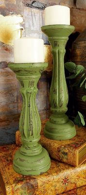 Harper & Willow Green Wood Traditional Candle Holders, 15 in., 13 in., 11 in., 3 pc., 98766