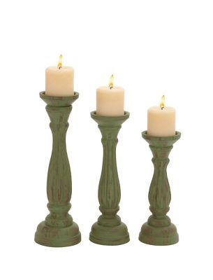 Image showing  Assorted Wood Traditional Candle Holders, Green, 3-Pack