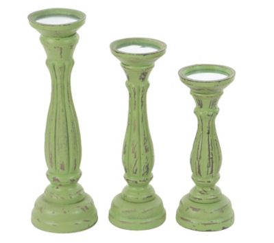Image showing  Assorted Wood Traditional Candle Holders, Green, 3-Pack