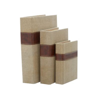 Image showing  Traditional Rectangular Brown Wooden Book-Inspired Decorative Box Set, Assorted, 3 pc.
