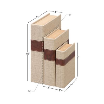 Image showing  Traditional Rectangular Brown Wooden Book-Inspired Decorative Box Set, Assorted, 3 pc.