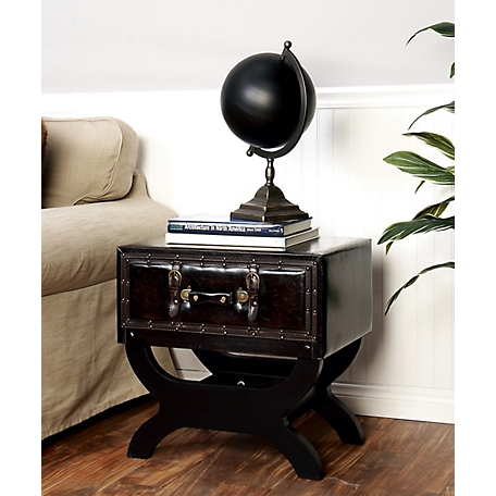 Harper & Willow Brown Wood and Faux Leather Traditional Accent Table, 22 in. x 22 in. x 16 in.