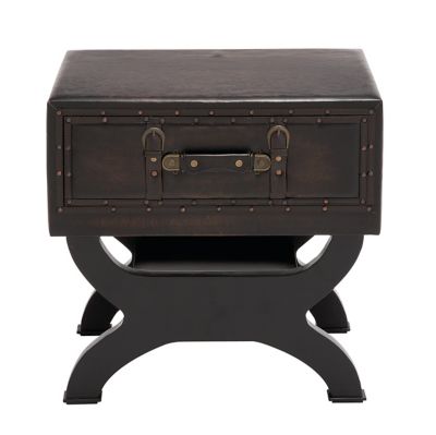 Image showing  Brown Wood and Faux Leather Traditional Accent Table, Brown