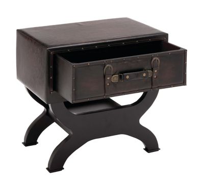 Image showing  Brown Wood and Faux Leather Traditional Accent Table, Brown