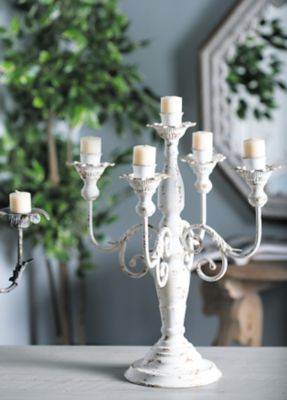 Harper & Willow 19 in. Iron Vintage Candlestick Holder, White