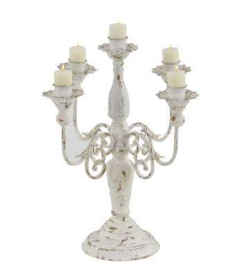 Image showing  19 in. Iron Vintage Candlestick Holder, White