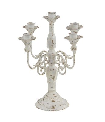 Image showing  19 in. Iron Vintage Candlestick Holder, White