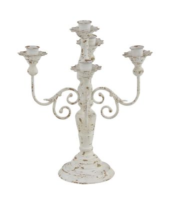 Image showing  19 in. Iron Vintage Candlestick Holder, White