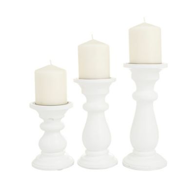Image showing  White Mango Wood Turned Style Pillar Candle Holder Set of 3 10", 8", 6"H, 53567