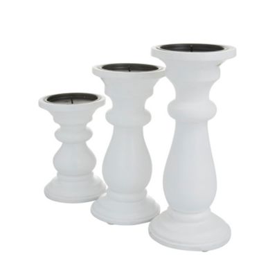 Image showing  White Mango Wood Turned Style Pillar Candle Holder Set of 3 10", 8", 6"H, 53567