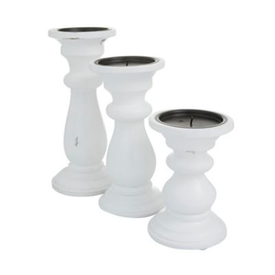 Image showing  White Mango Wood Turned Style Pillar Candle Holder Set of 3 10", 8", 6"H, 53567