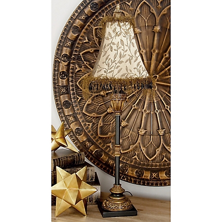 Harper & Willow Brass Metal Antique Style Buffet Lamp with Vine and Scroll Patterns 10" x 10" x 33"
