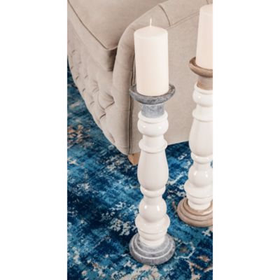 Harper & Willow Set of 2 White Stoneware Country Candle Holders, 16 in., 20 in., 85151