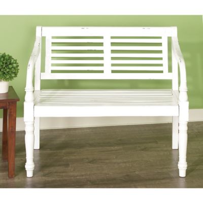 Harper & Willow White Mahogany Wood Farmhouse Bench, 36 in. x 40 in. x 22 in.