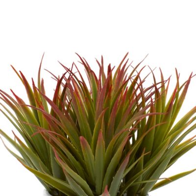 Image showing  9 in. Green Faux Foliage Striped Stemmed Aloe Artificial Plant with Realistic Leaves and White Ceramic Pot