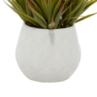 Image showing  9 in. Green Faux Foliage Striped Stemmed Aloe Artificial Plant with Realistic Leaves and White Ceramic Pot