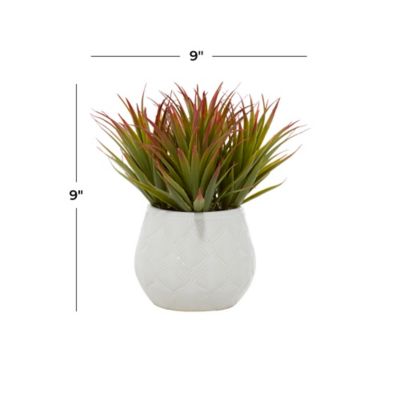 Image showing 5 th Harper & Willow 9 in. Green Faux Foliage Striped Stemmed Aloe Artificial Plant with Realistic Leaves and White Ceramic Pot