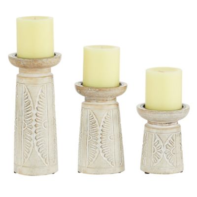 Image showing  White Mango Wood Natural Candle Holders, 6 in., 8 in., 9 in., 3 pc., 25787