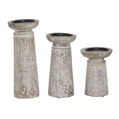 Image showing  White Mango Wood Natural Candle Holders, 6 in., 8 in., 9 in., 3 pc., 25787