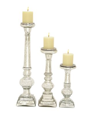Image showing  Assorted Glass Traditional Candle Holders, Silver, 3-Pack