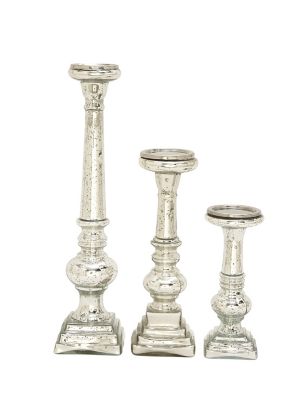 Image showing  Assorted Glass Traditional Candle Holders, Silver, 3-Pack
